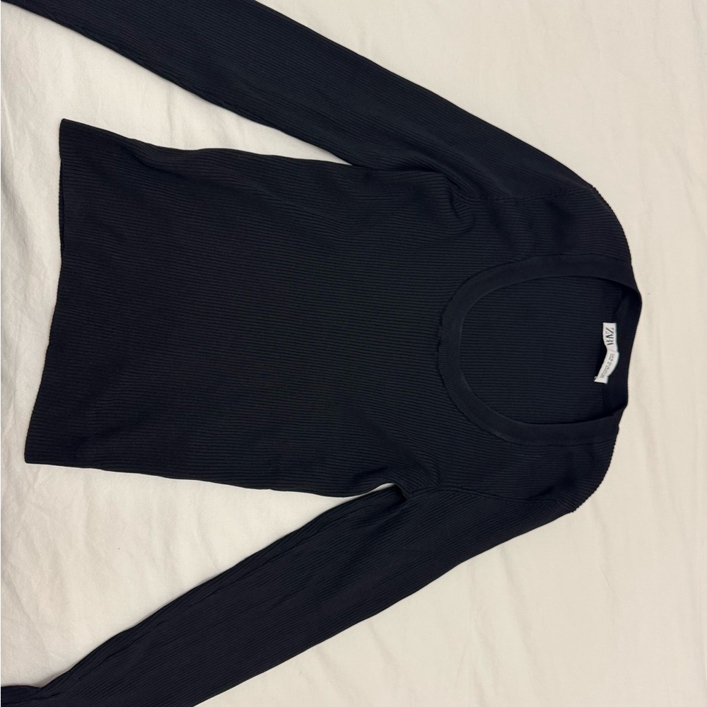 Zara Black Ribbed Crew Neck Sweater